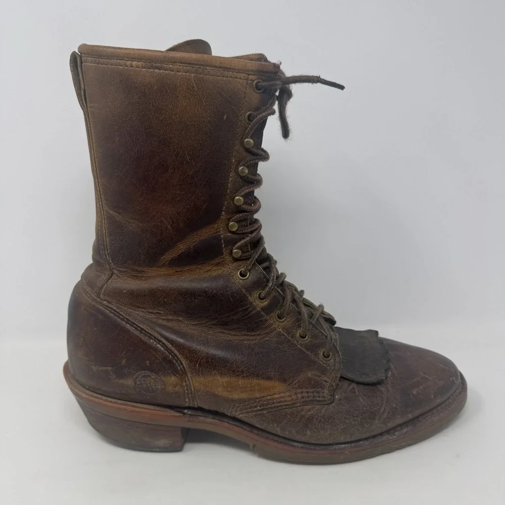 Double-H Lacer Logger Brown Work Boots Round‎ Toe DH9718 Men's Size 8.5D USA